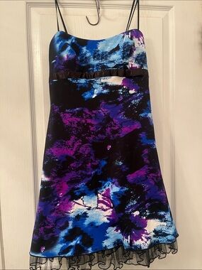 Jolie Black Blue Purple Abstract Mini Dress